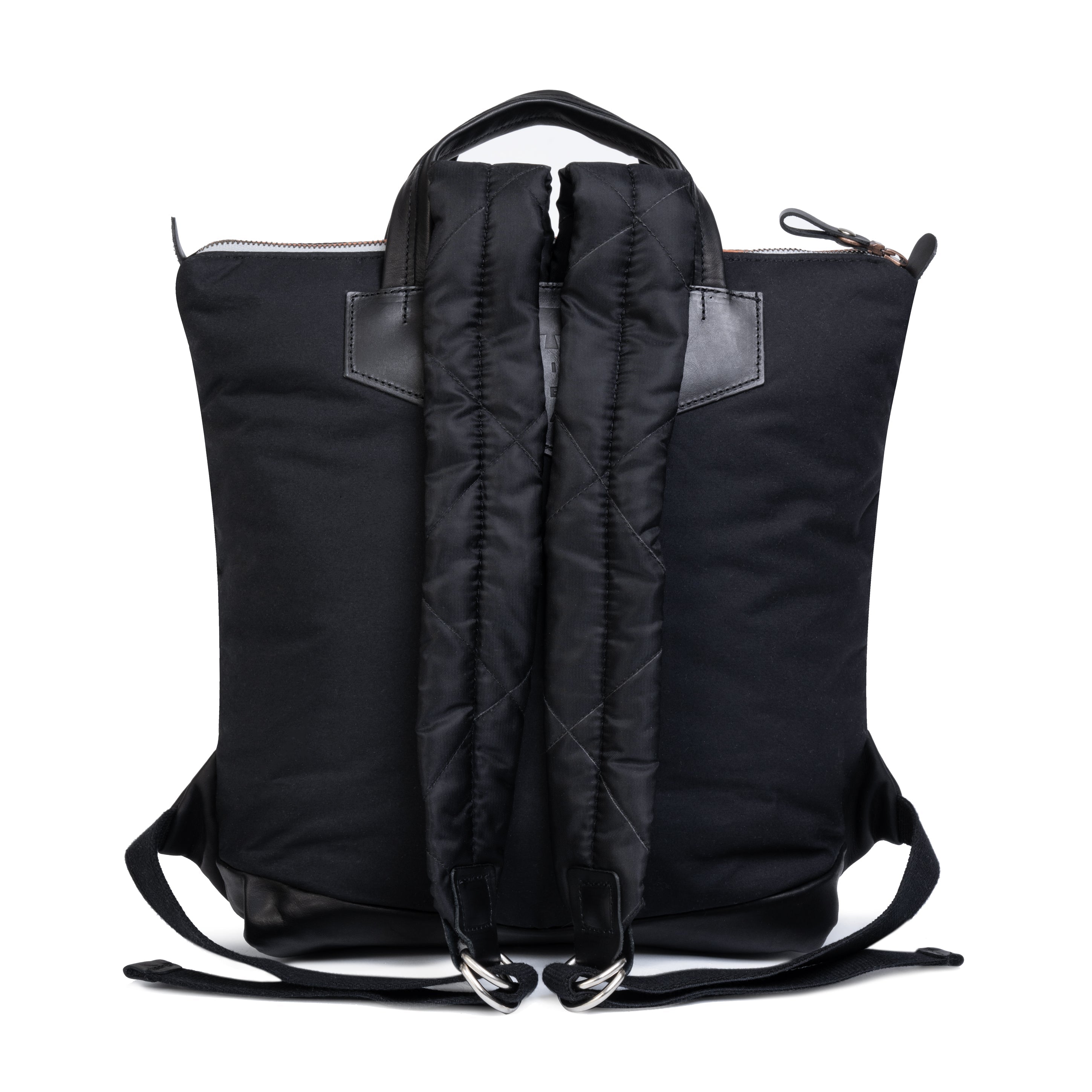 Black backpack with a drawstring on a white background