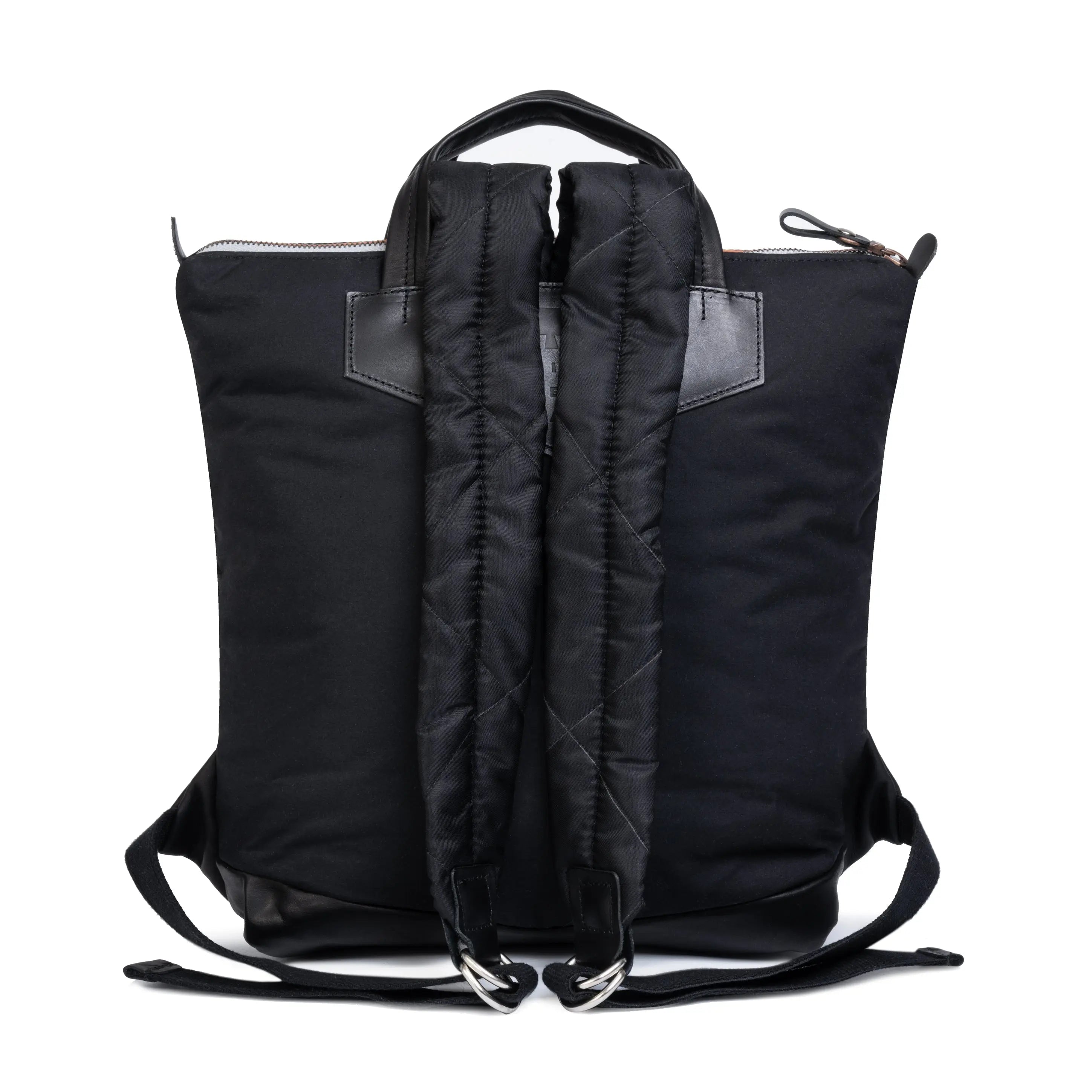 Black backpack with a drawstring on a white background
