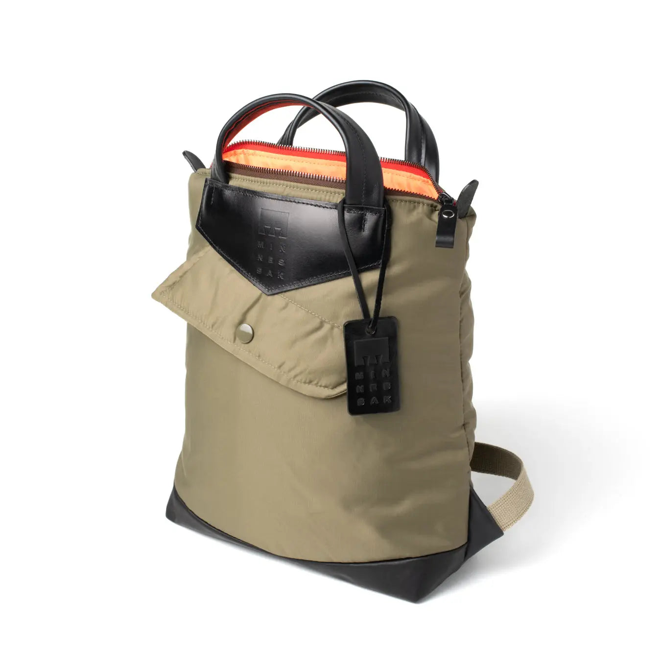 Olive backpack with black accents on a white background