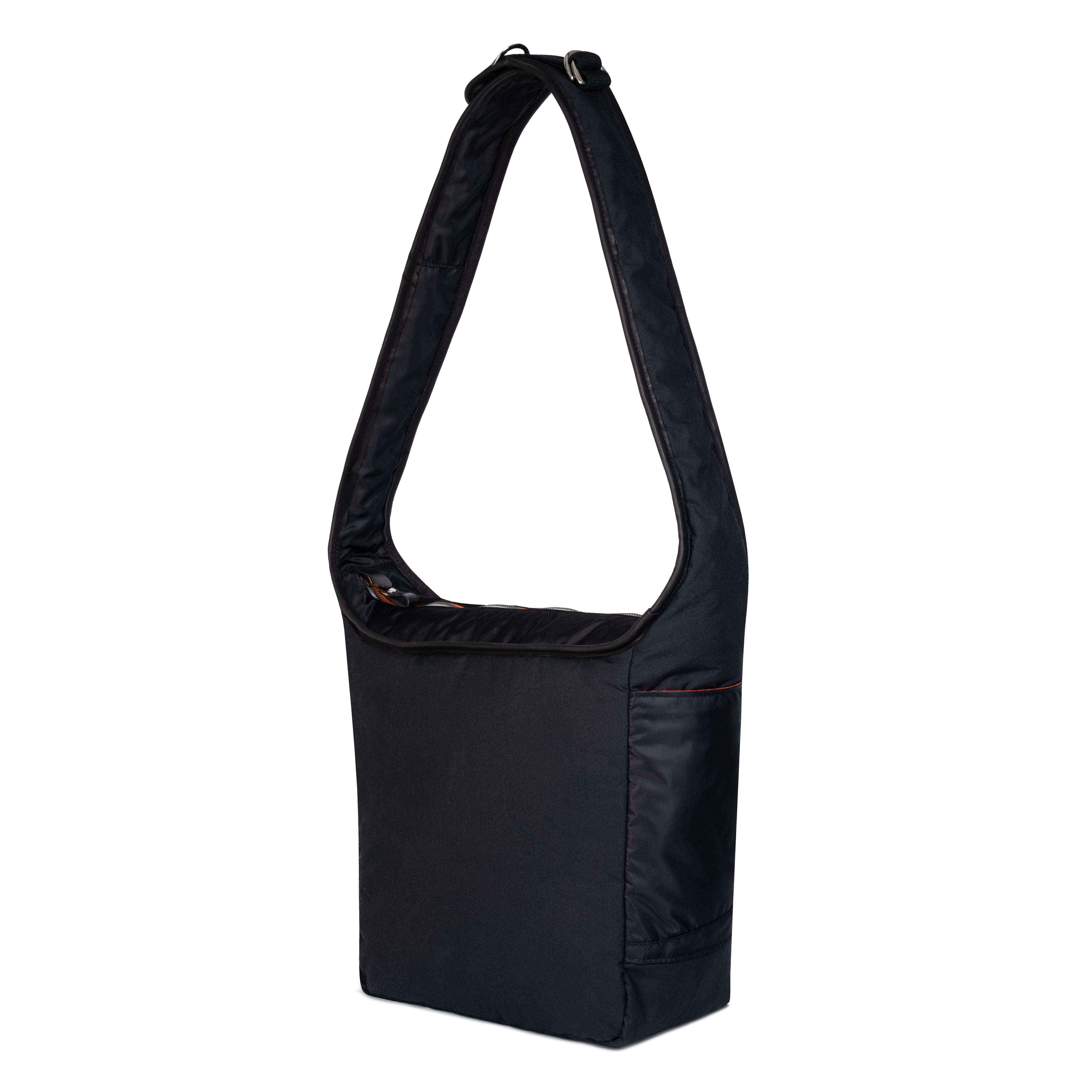 Black shoulder bag on a white background