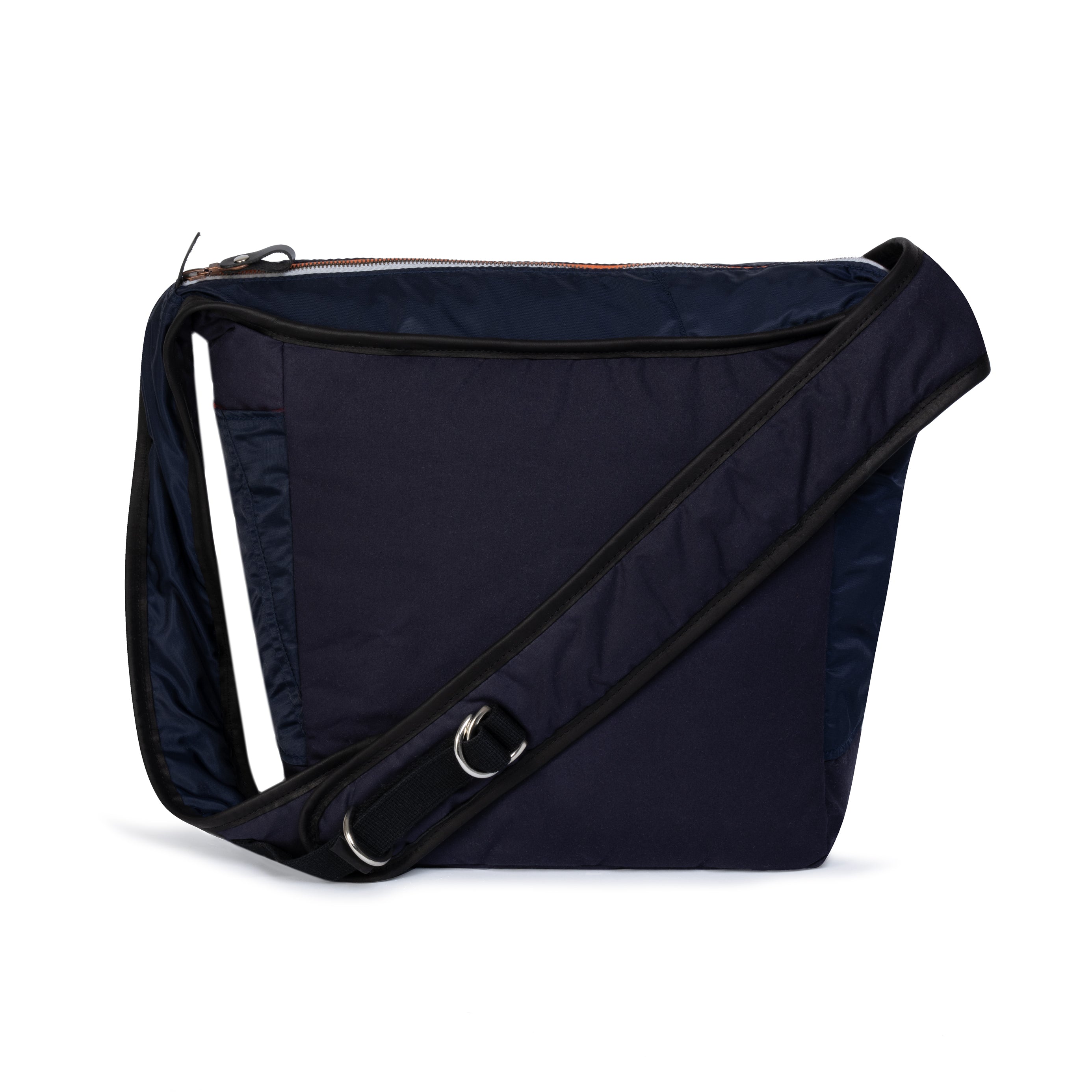 Navy blue crossbody bag on a white background