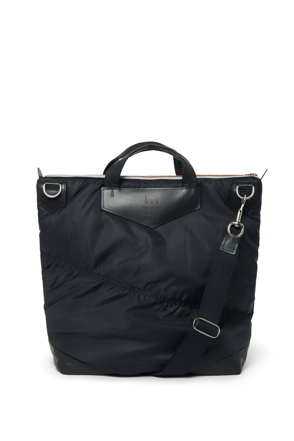 Black backpack with a handle on a white background