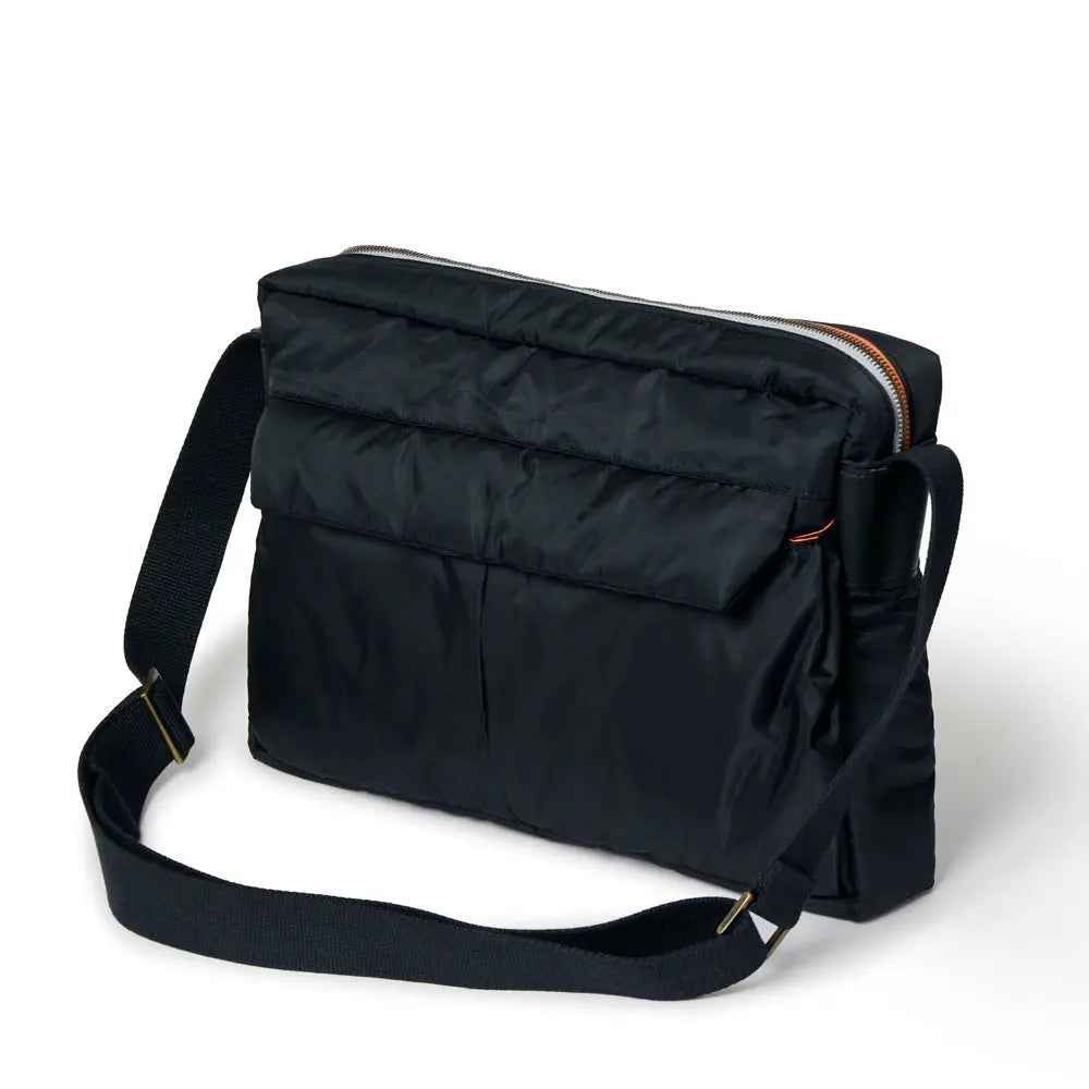 Black messenger bag on a white background