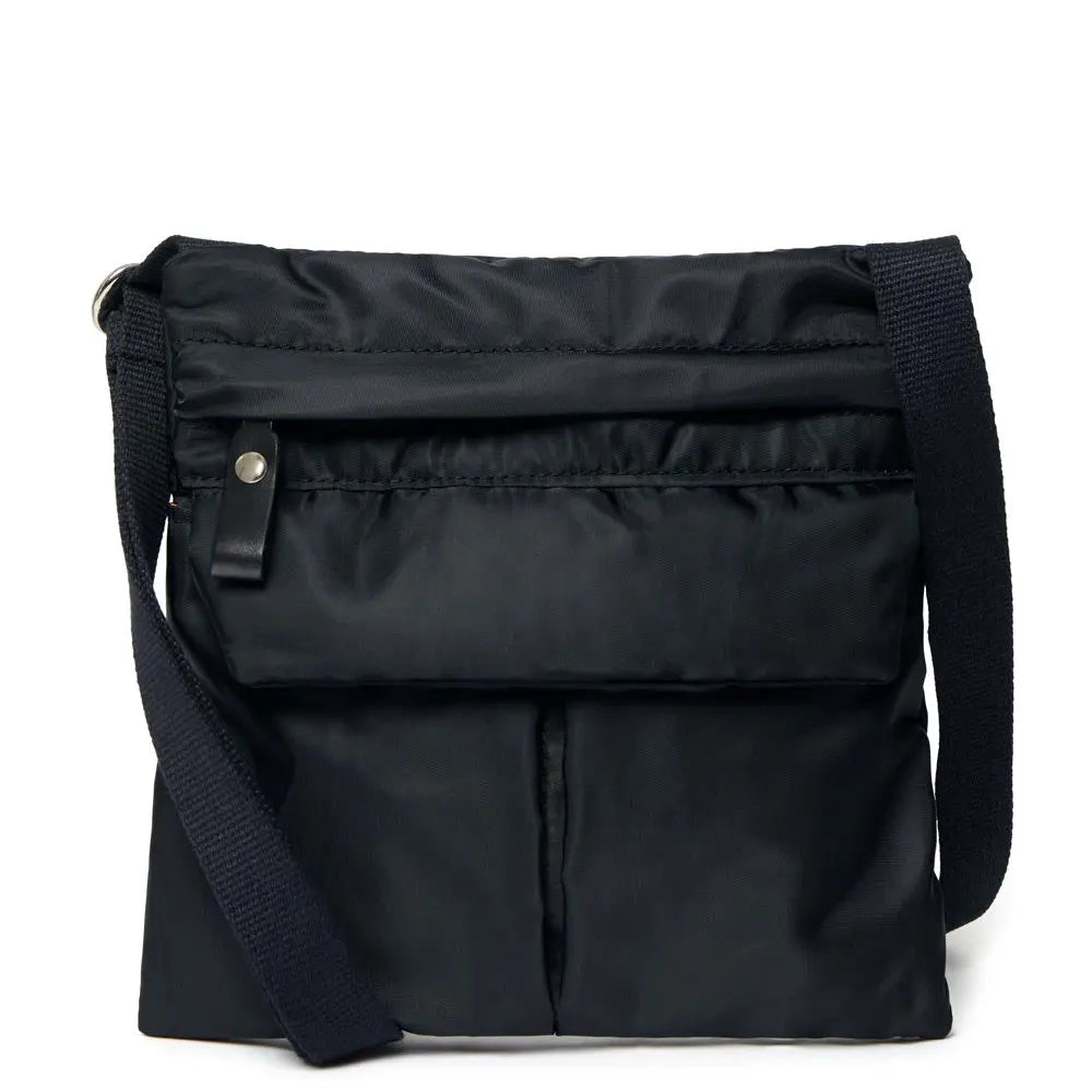 Black shoulder bag on a white background