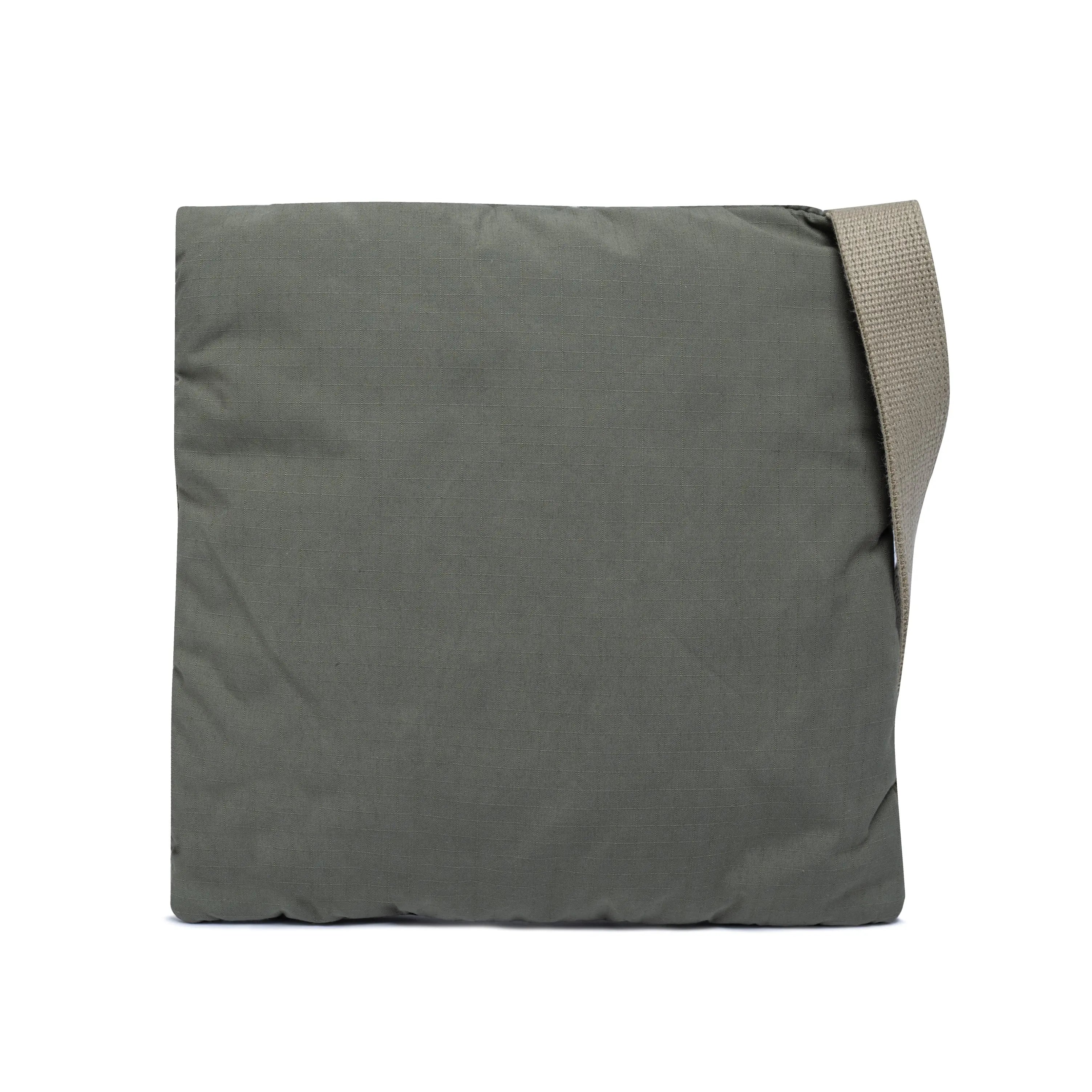 Gray and Olive pouch with a strap on a white background