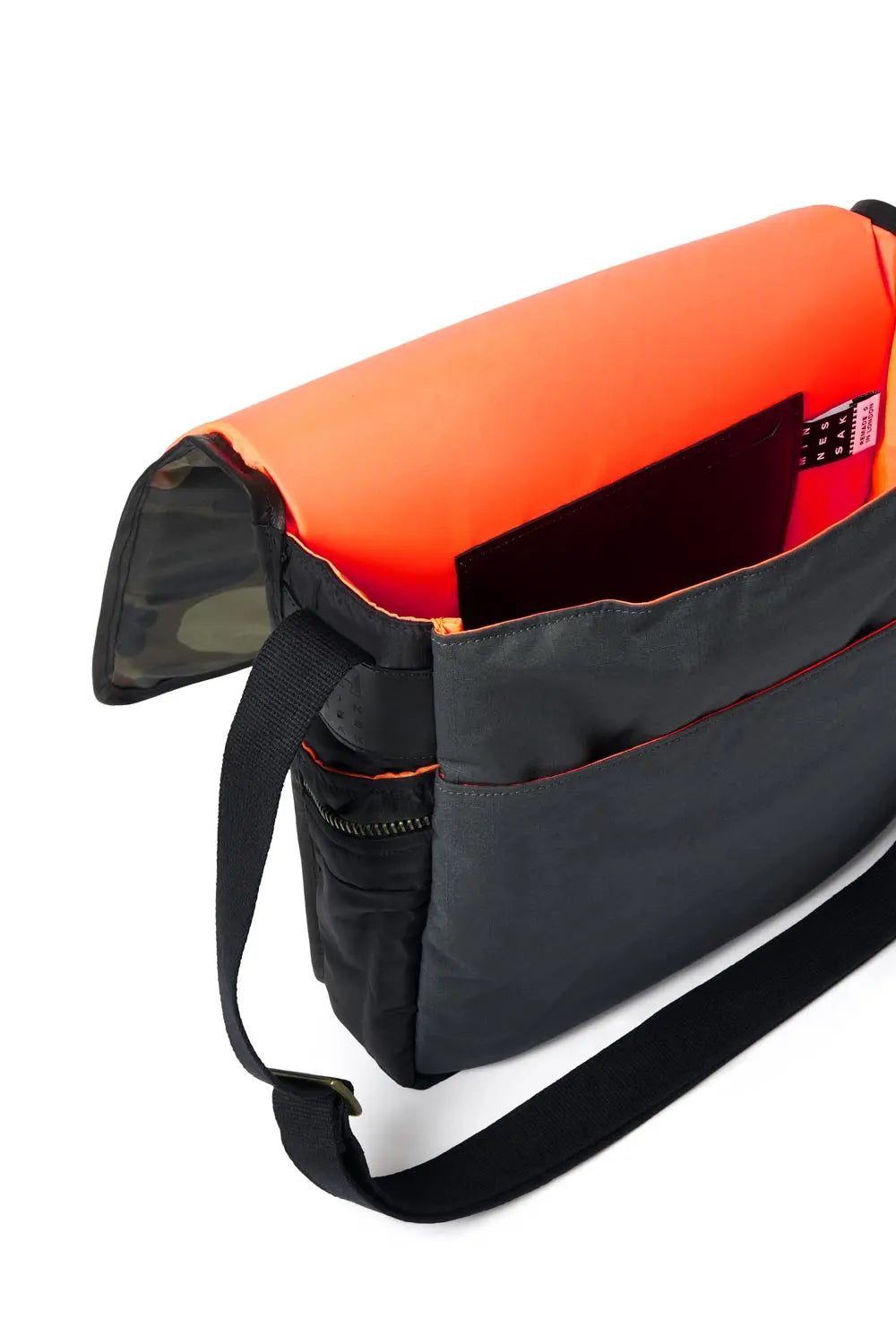 Black and orange interior bag with a visible brand logo on a white background