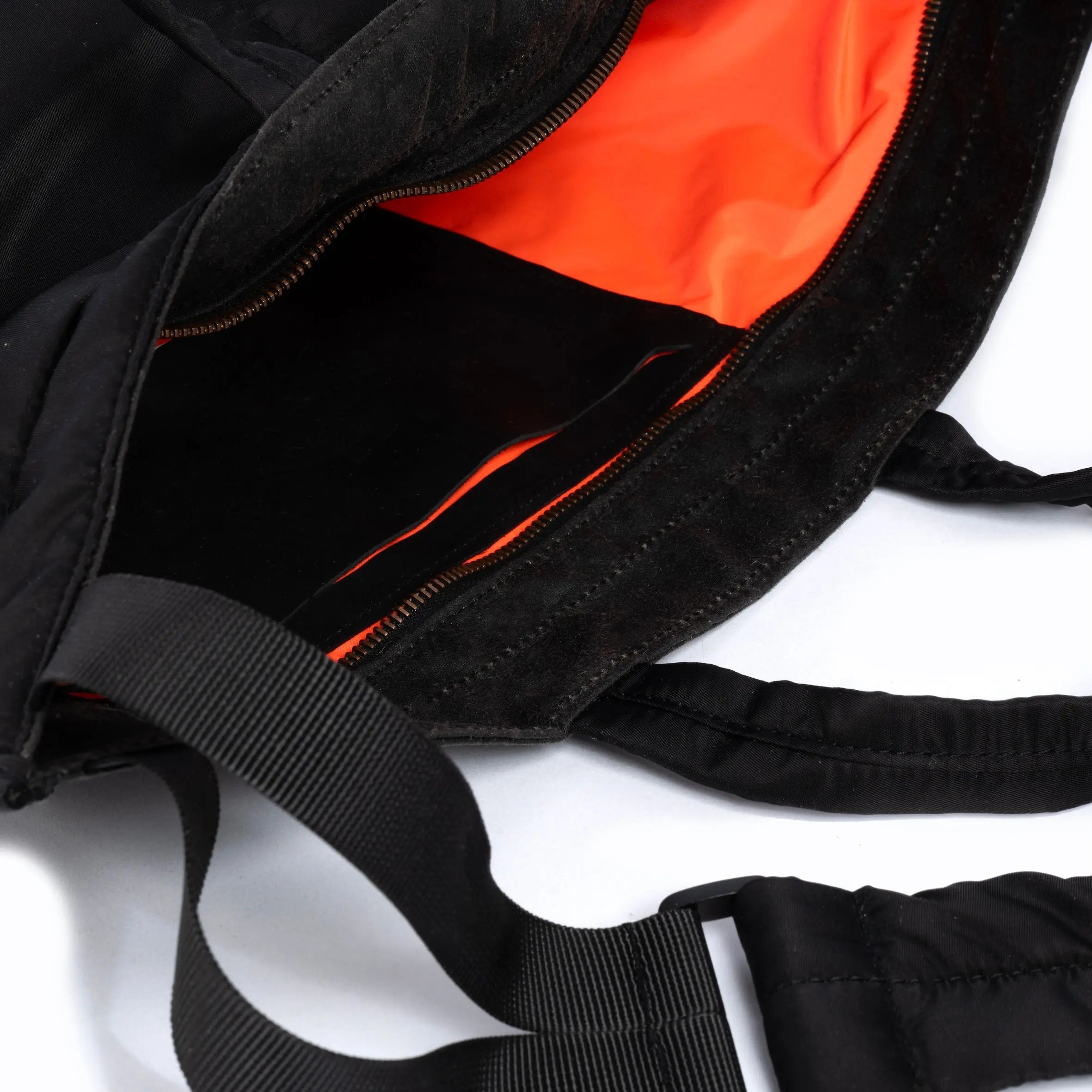 Black medium size tote bag showing strap and internal detail on white background
