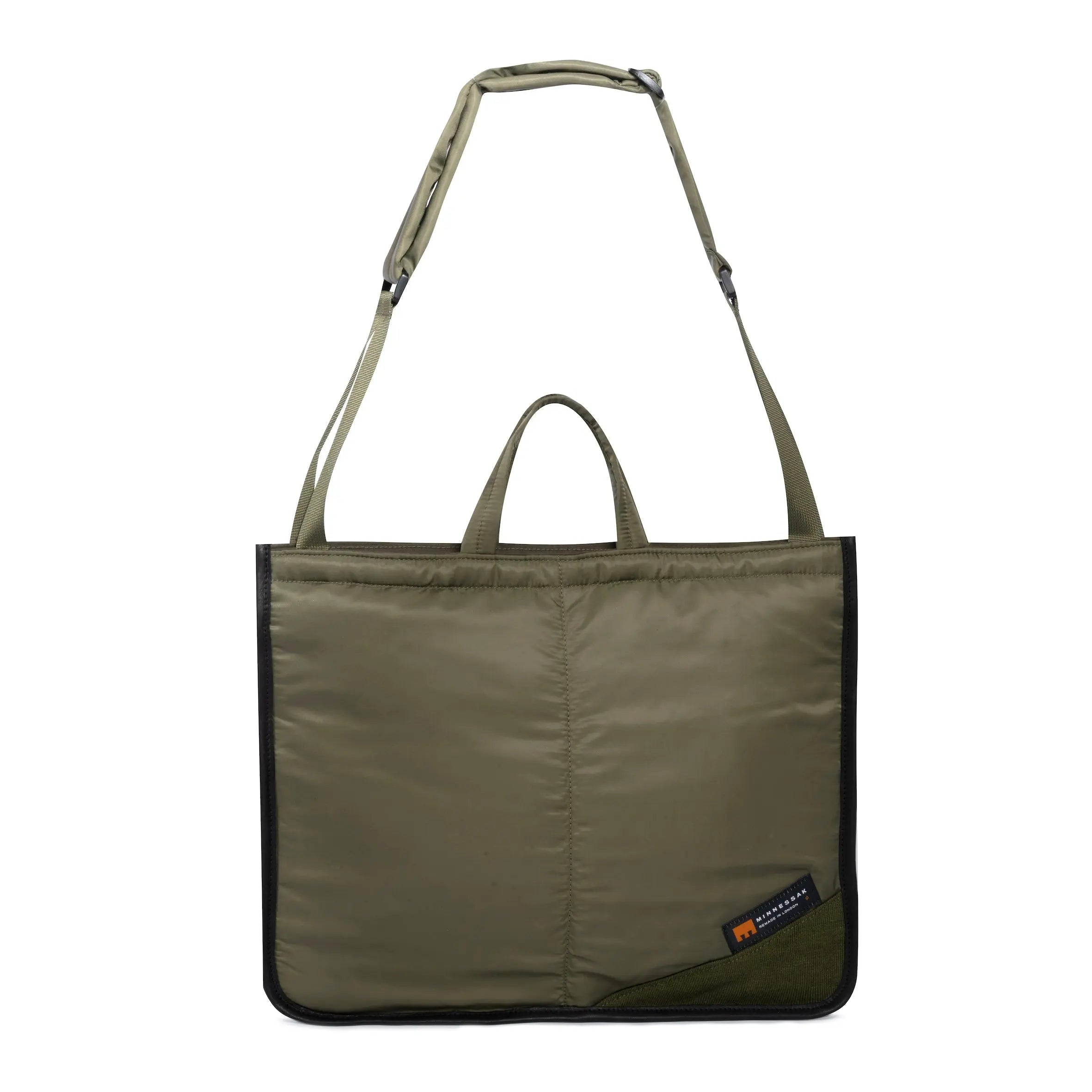 Olive and Camo medium size tote bag with strap on white background