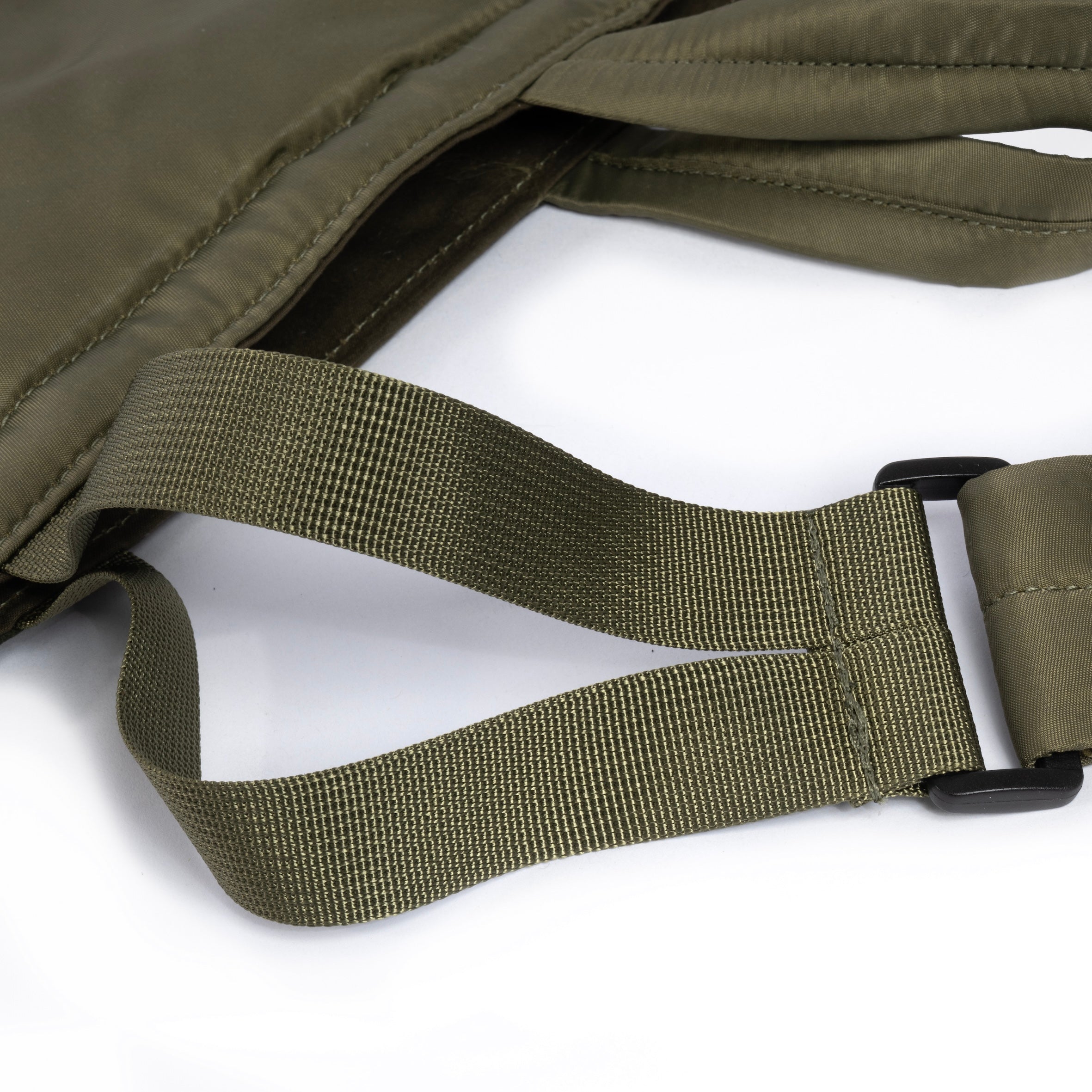 Olive and Camo medium size tote bag showing strap detail on white background