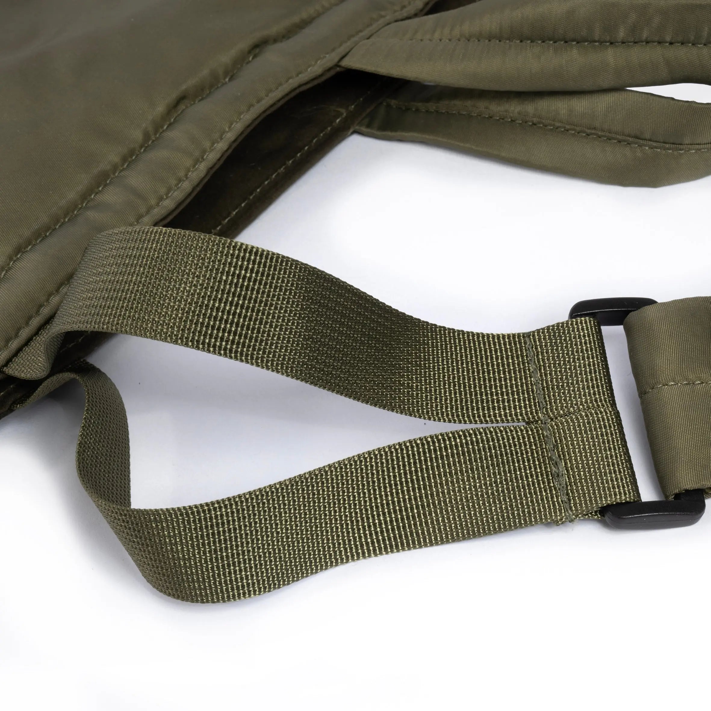 Olive and Camo medium size tote bag showing strap detail on white background