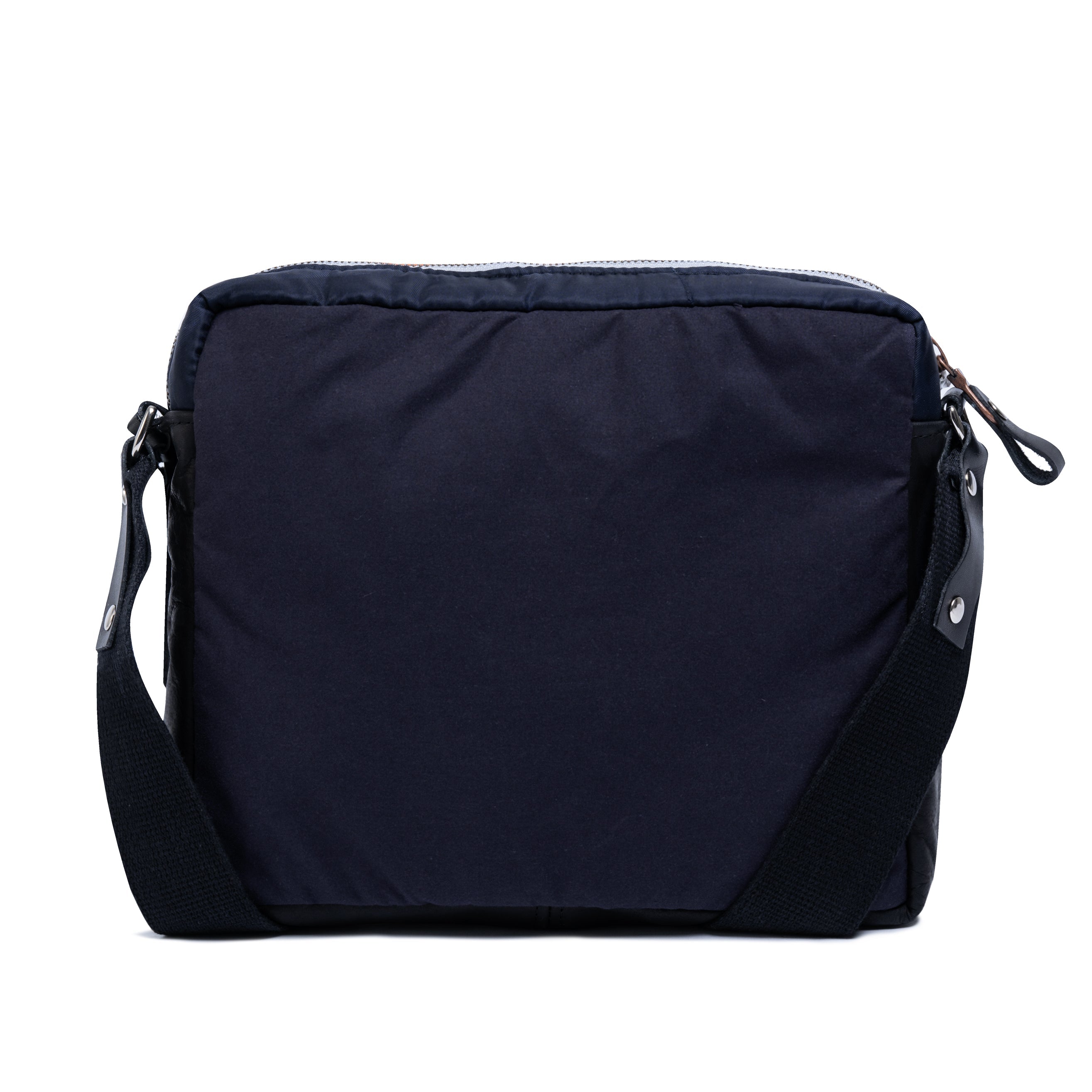 Navy blue shoulder bag on a white background