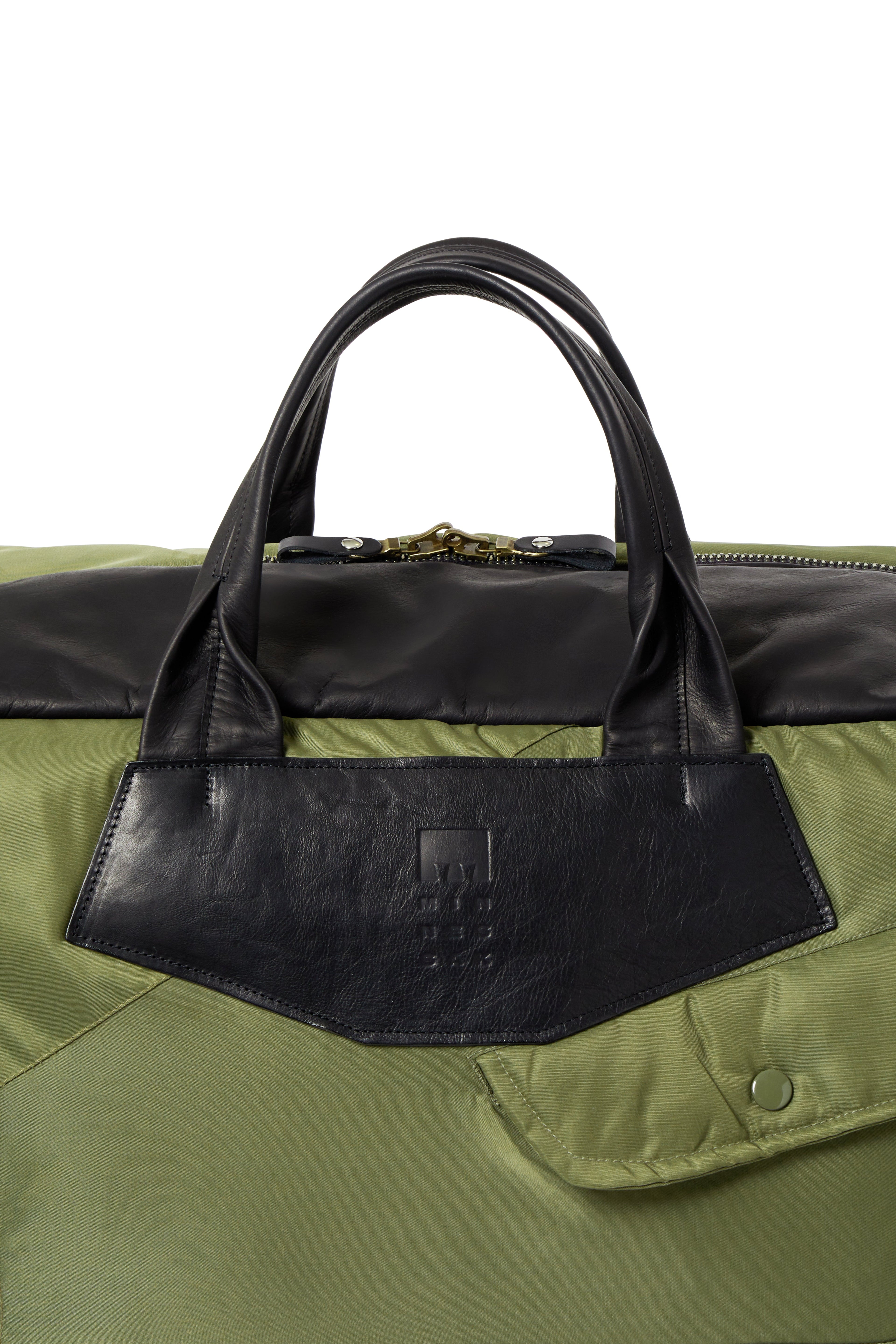 Olive bag with black handle on a white background