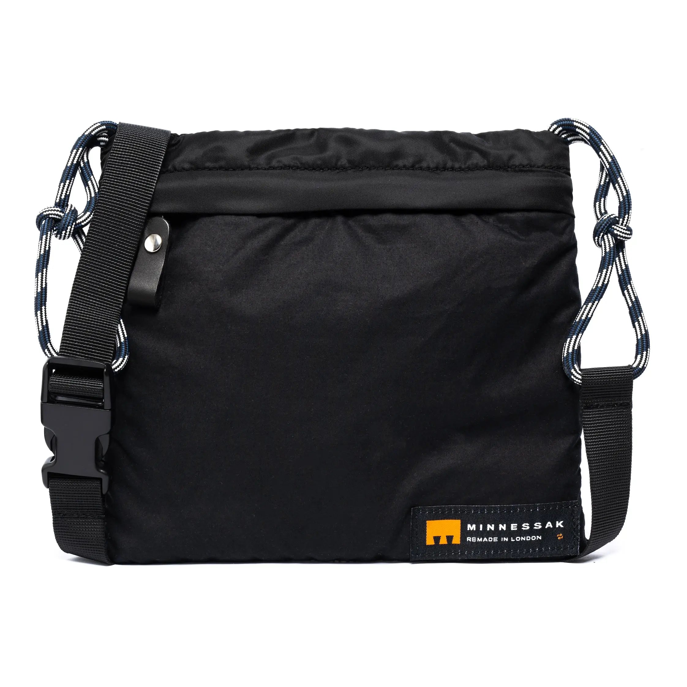 Black bag with a visible brand logo on a white background