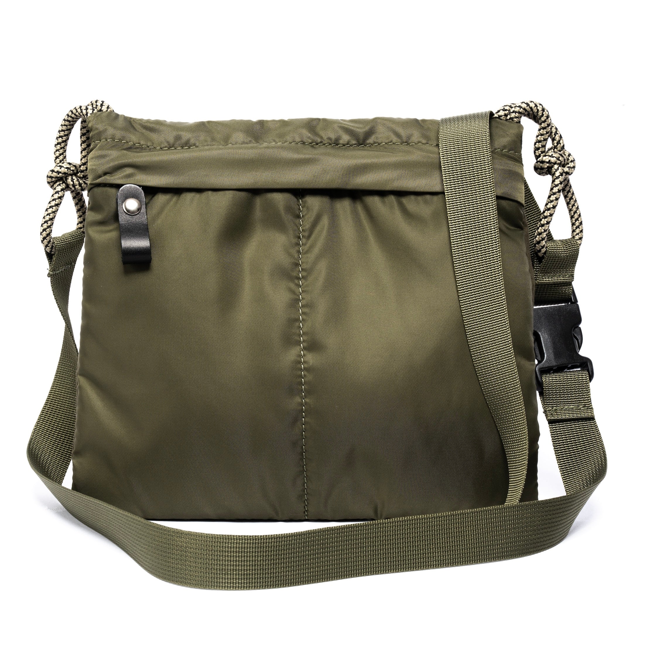 Green shoulder bag with a strap on a white background