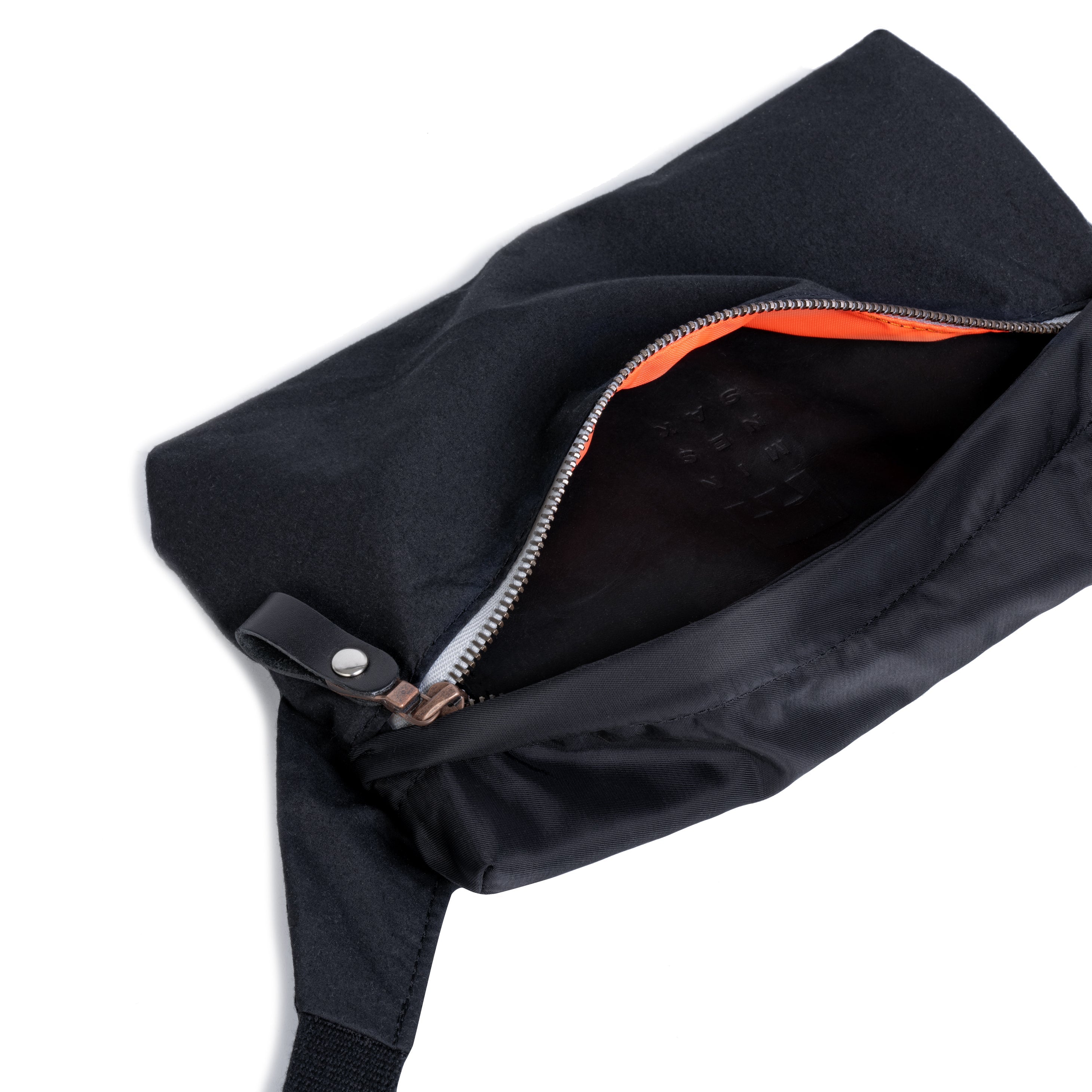 Black pouch with a zipper on a white background