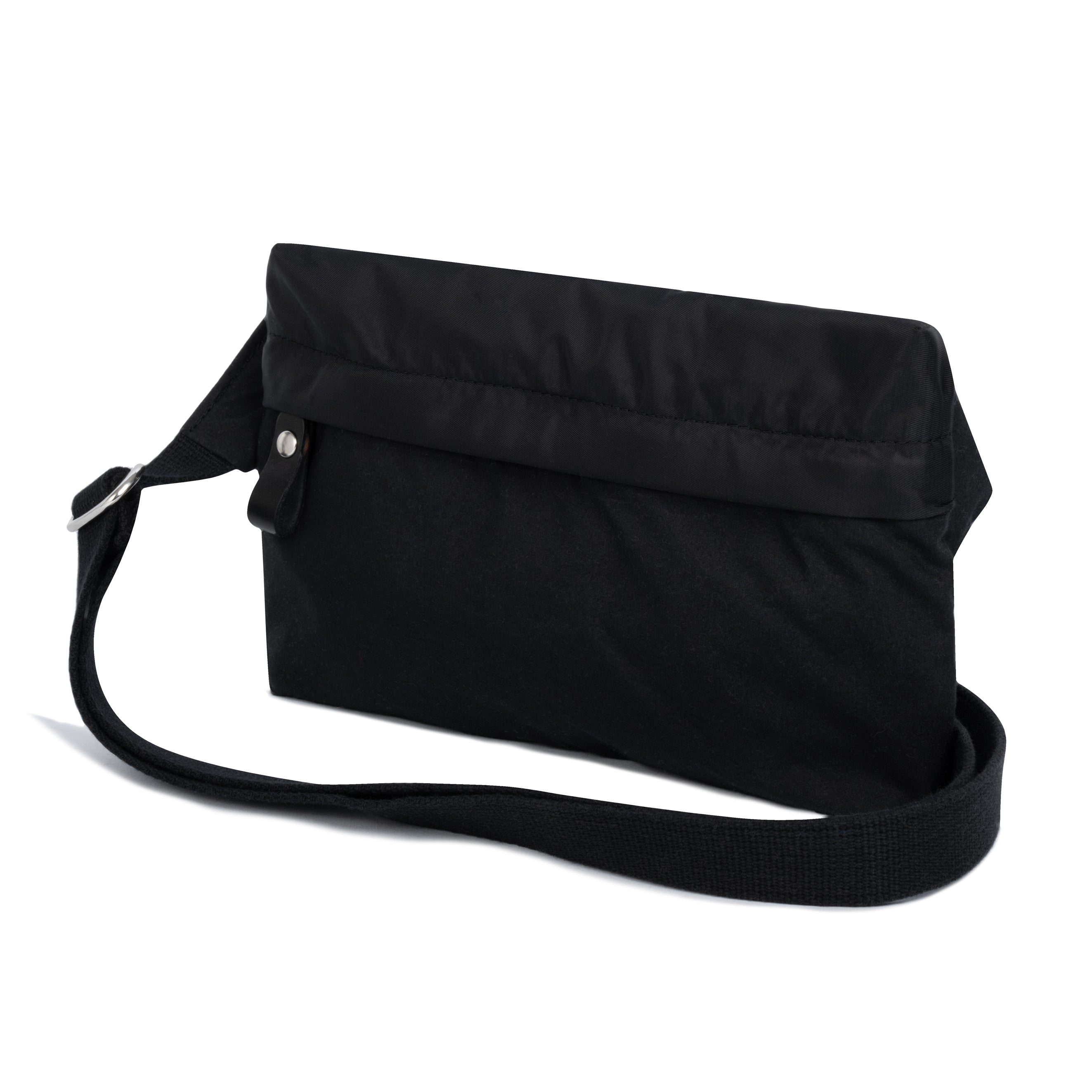 Black shoulder bag on a white background