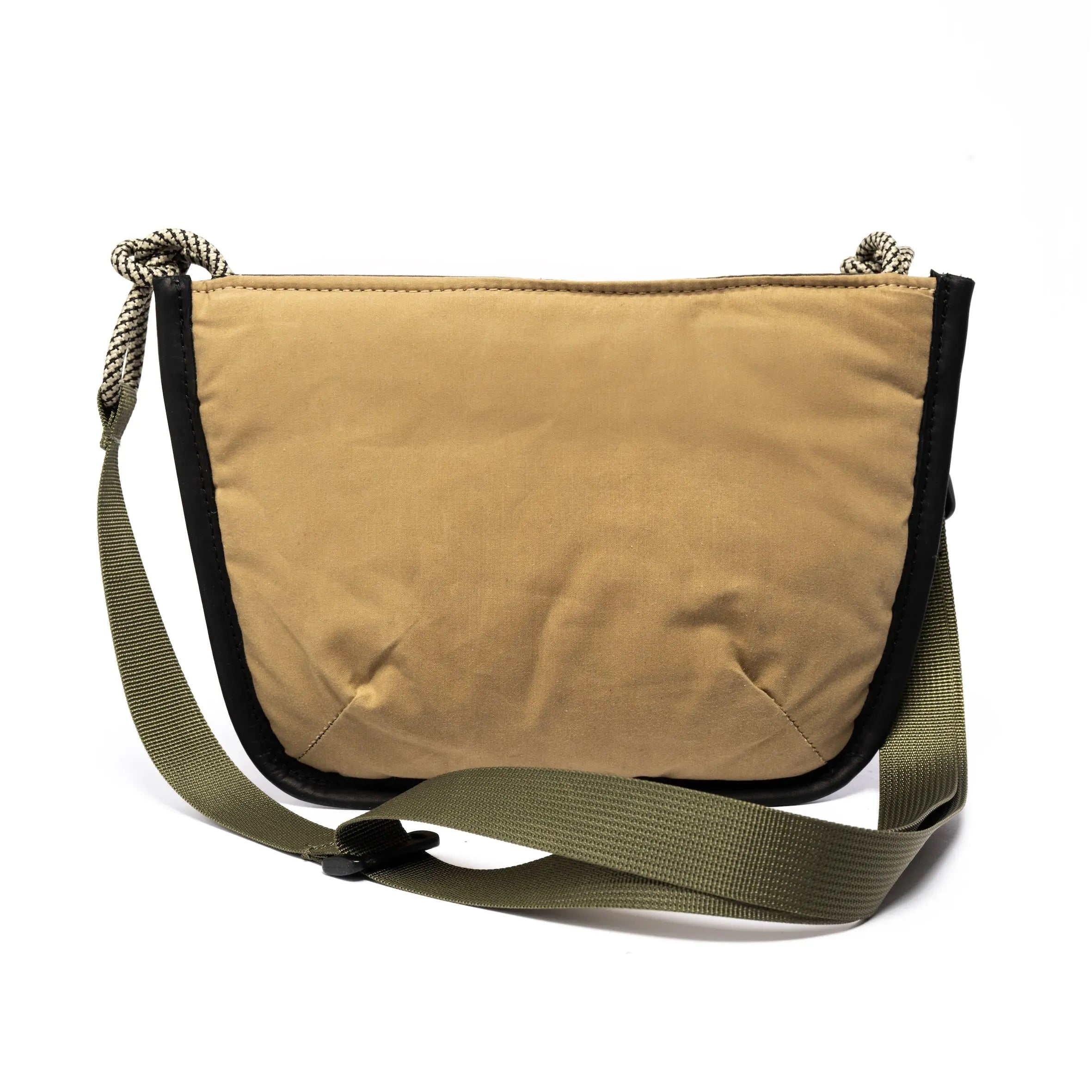 Beige & Camo shoulder/cross body bag with strap on white background