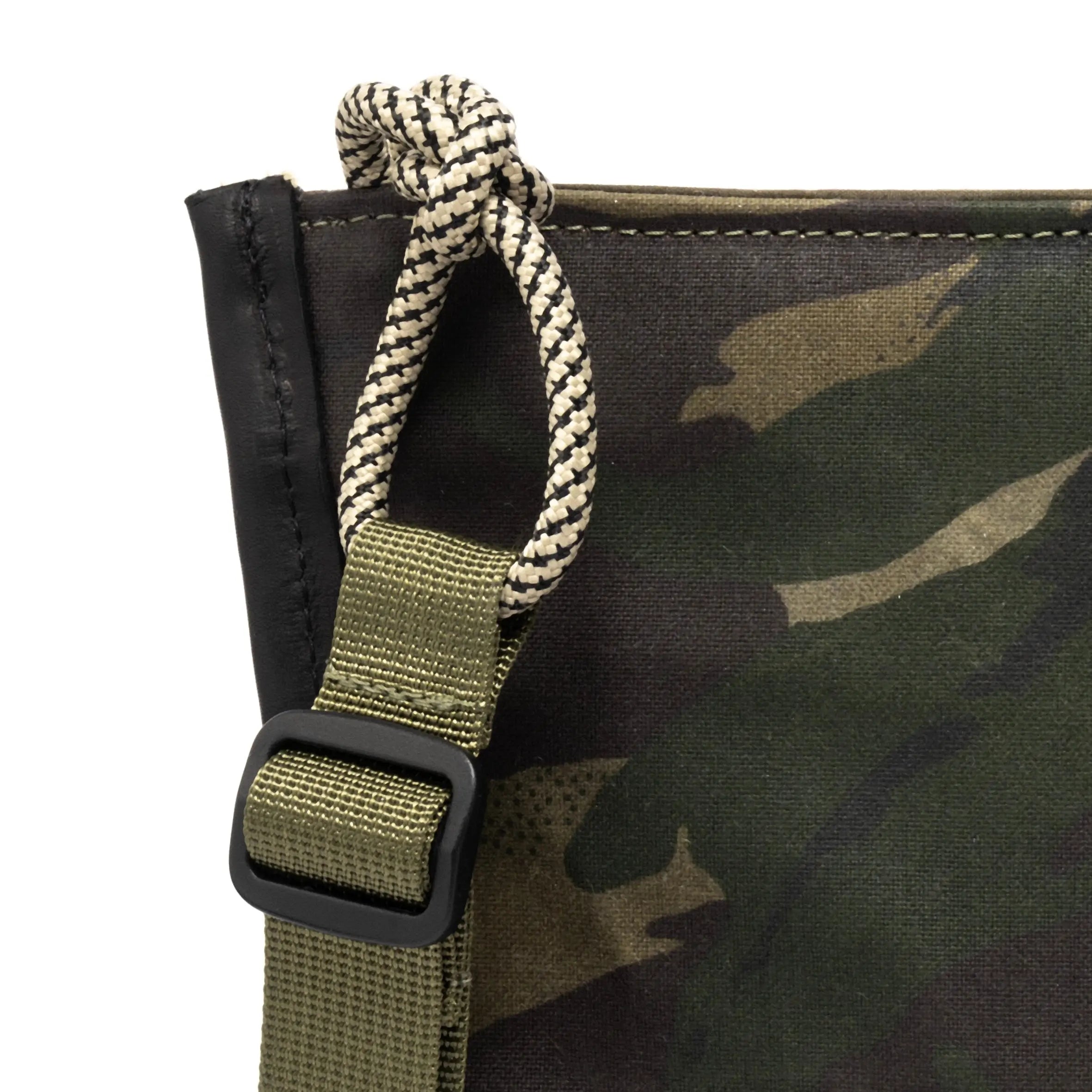 Beige & Camo shoulder/cross body bag with strap detail on white background