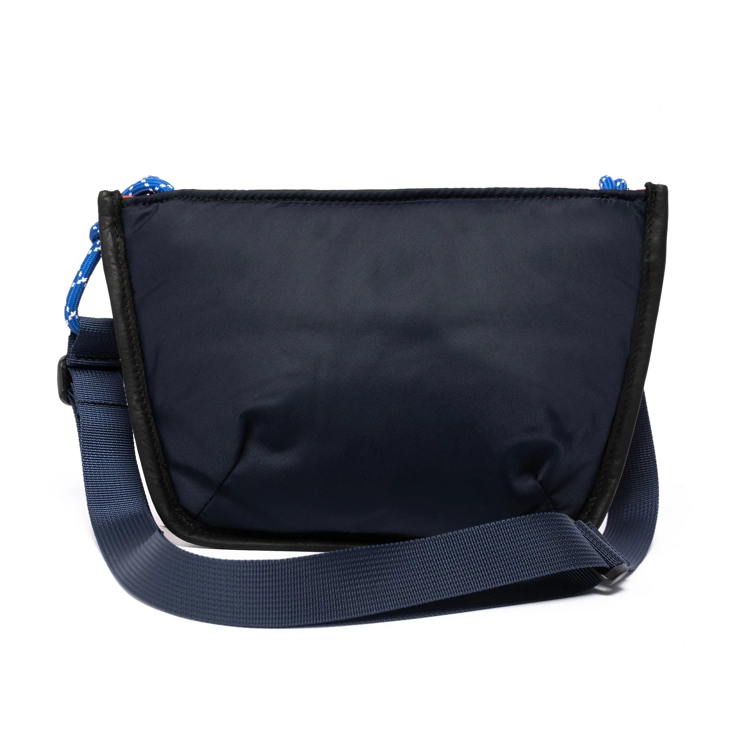Navy & Orange shoulder/cross body bag with strap on white background