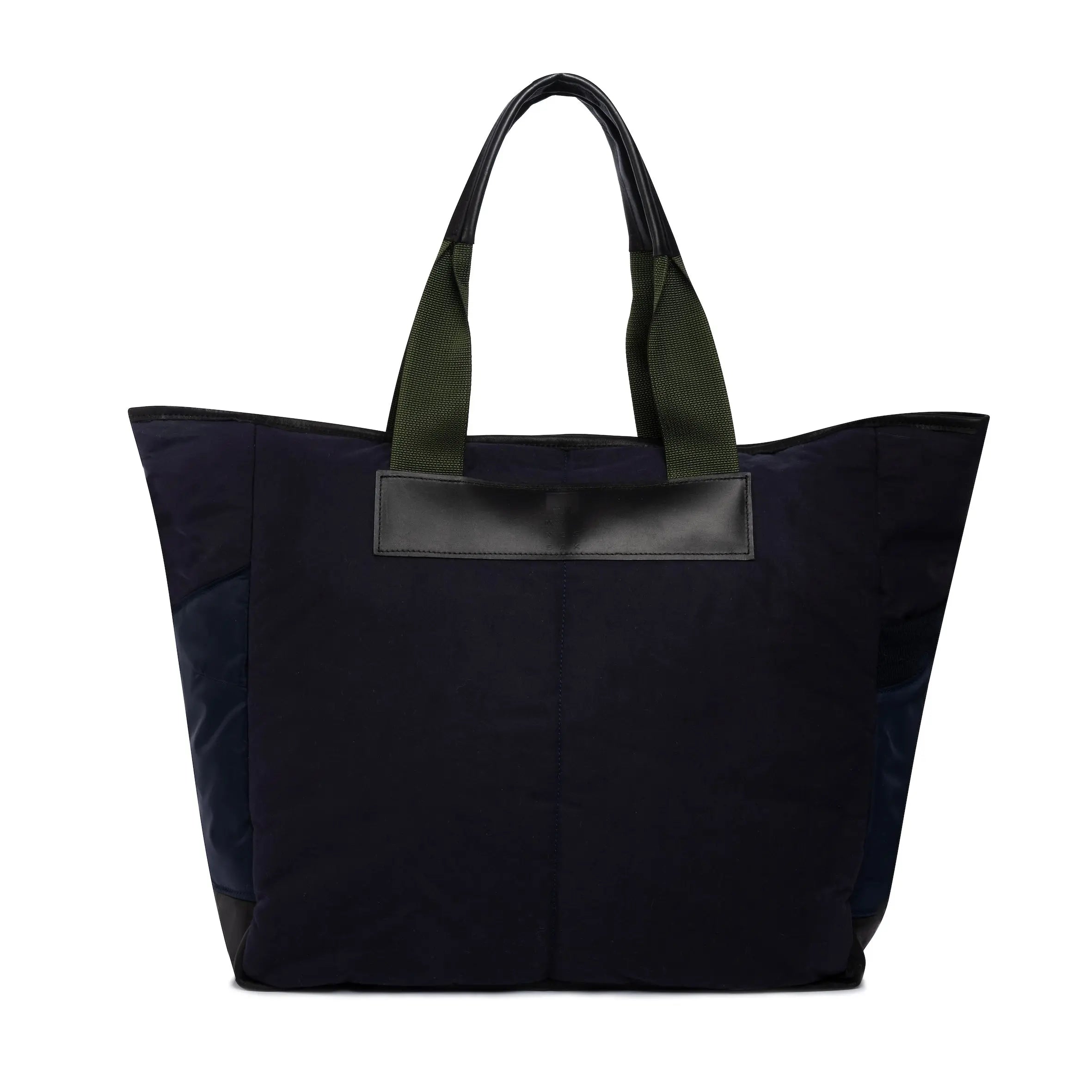 Large navy tote bag on white background