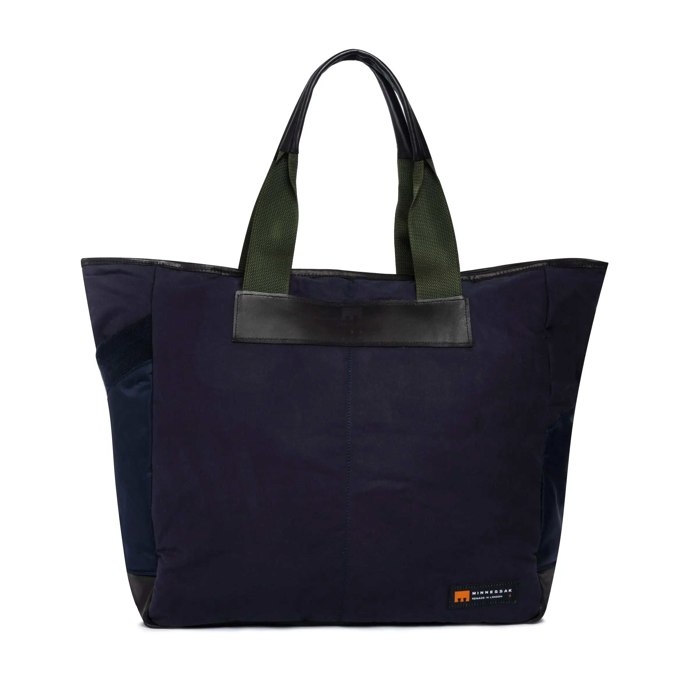 Large navy tote bag with Minnessak logo on white background