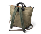 Olive Khaki backpack with green straps on a white background
