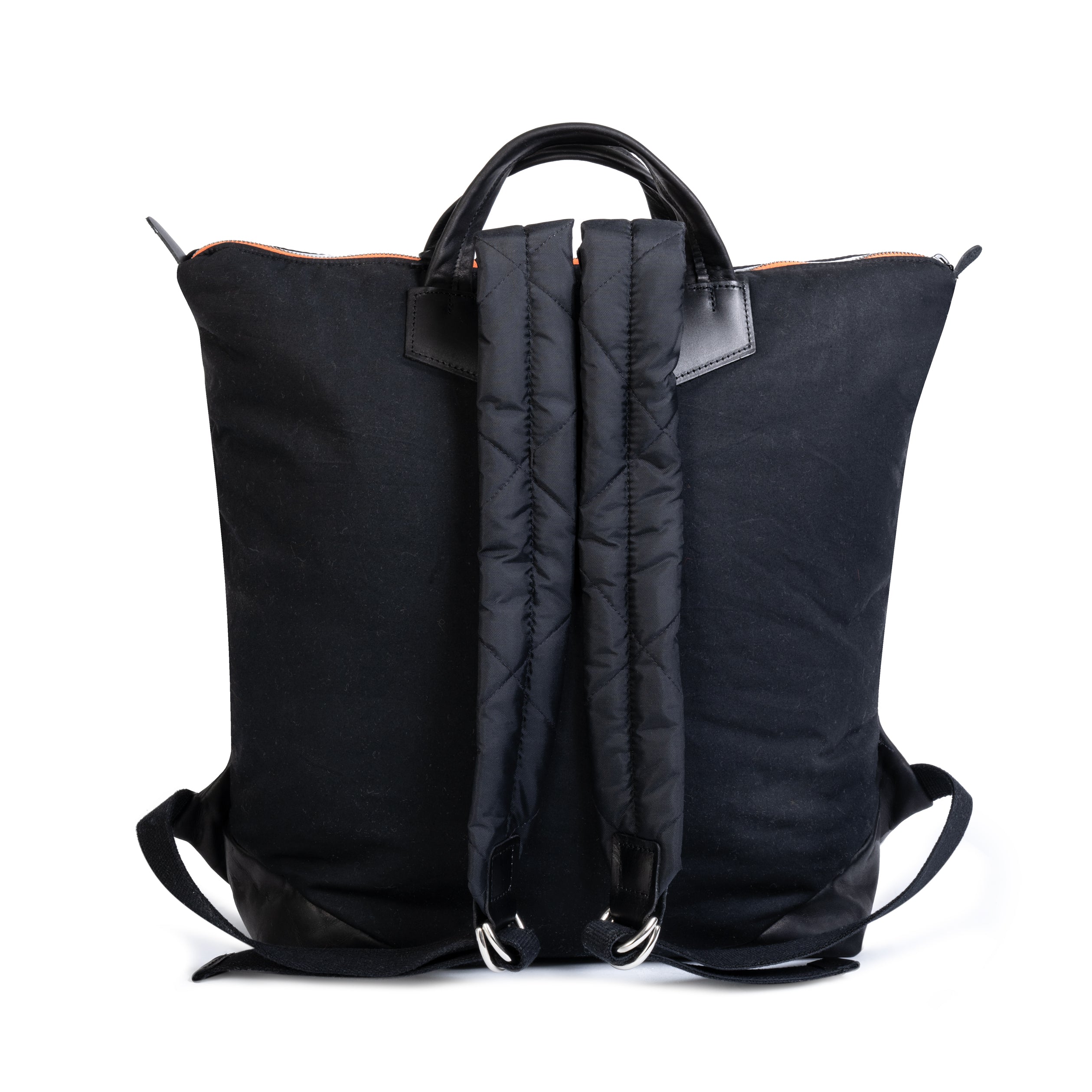 Black backpack with a rain cover on a white background