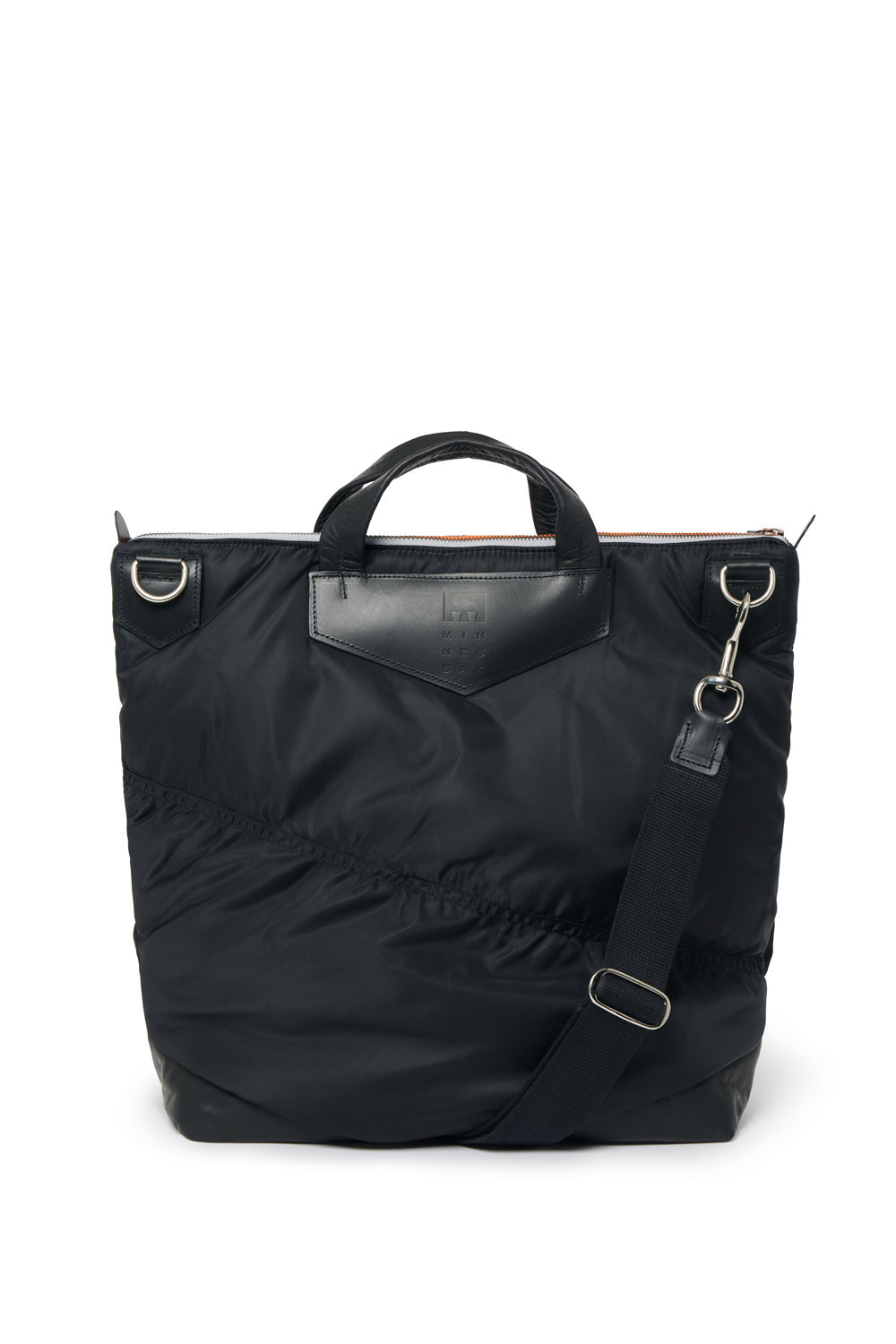 Black backpack with a handle on a white background