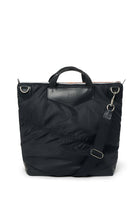 Black backpack with a handle on a white background