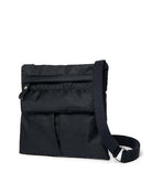 Black crossbody bag on a white background