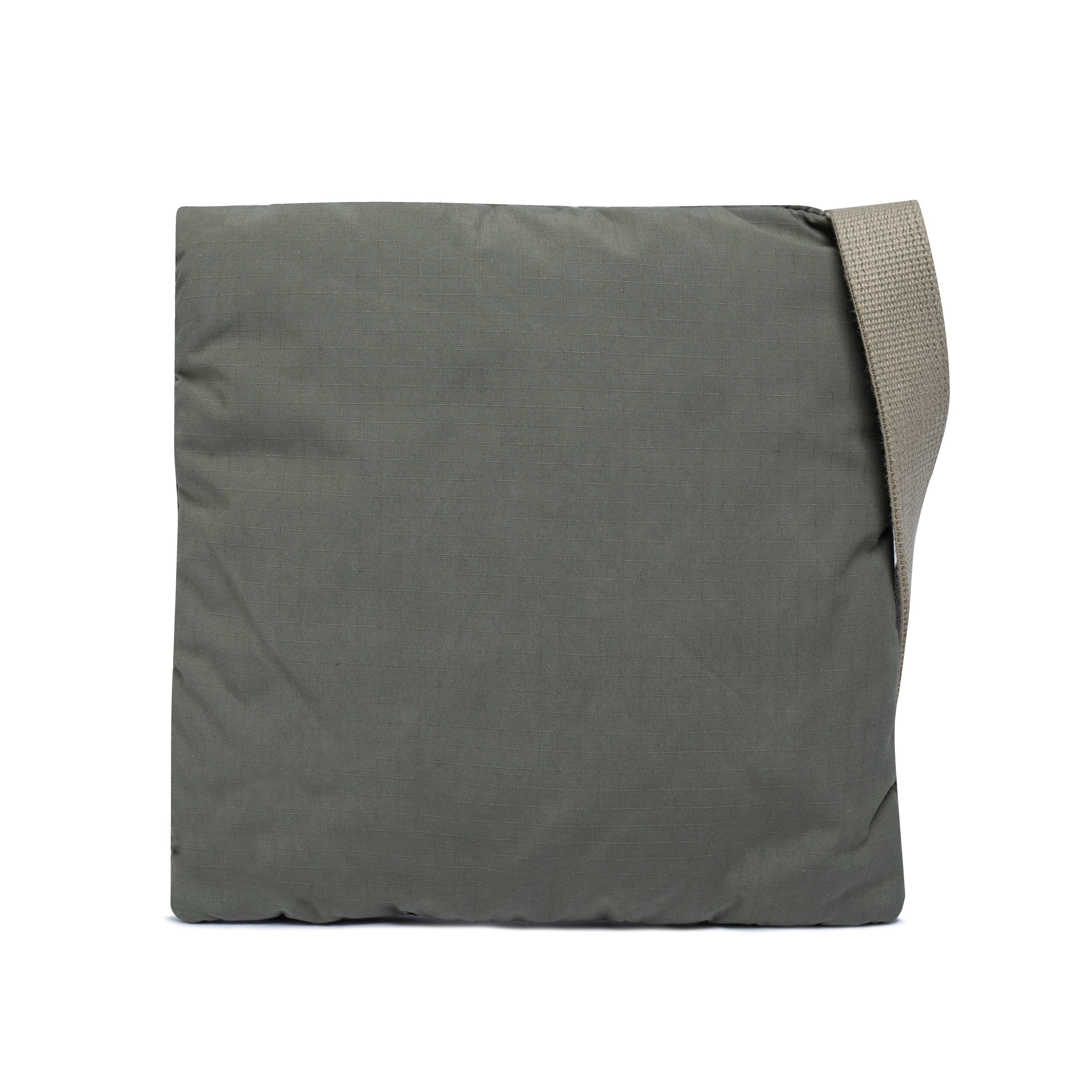 Gray and Olive pouch with a strap on a white background