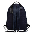 Navy blue backpack with drawstrings on a white background