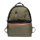 Olive backpack with black accents on a white background