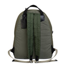 Olive backpack with a visible brand tag on a white background