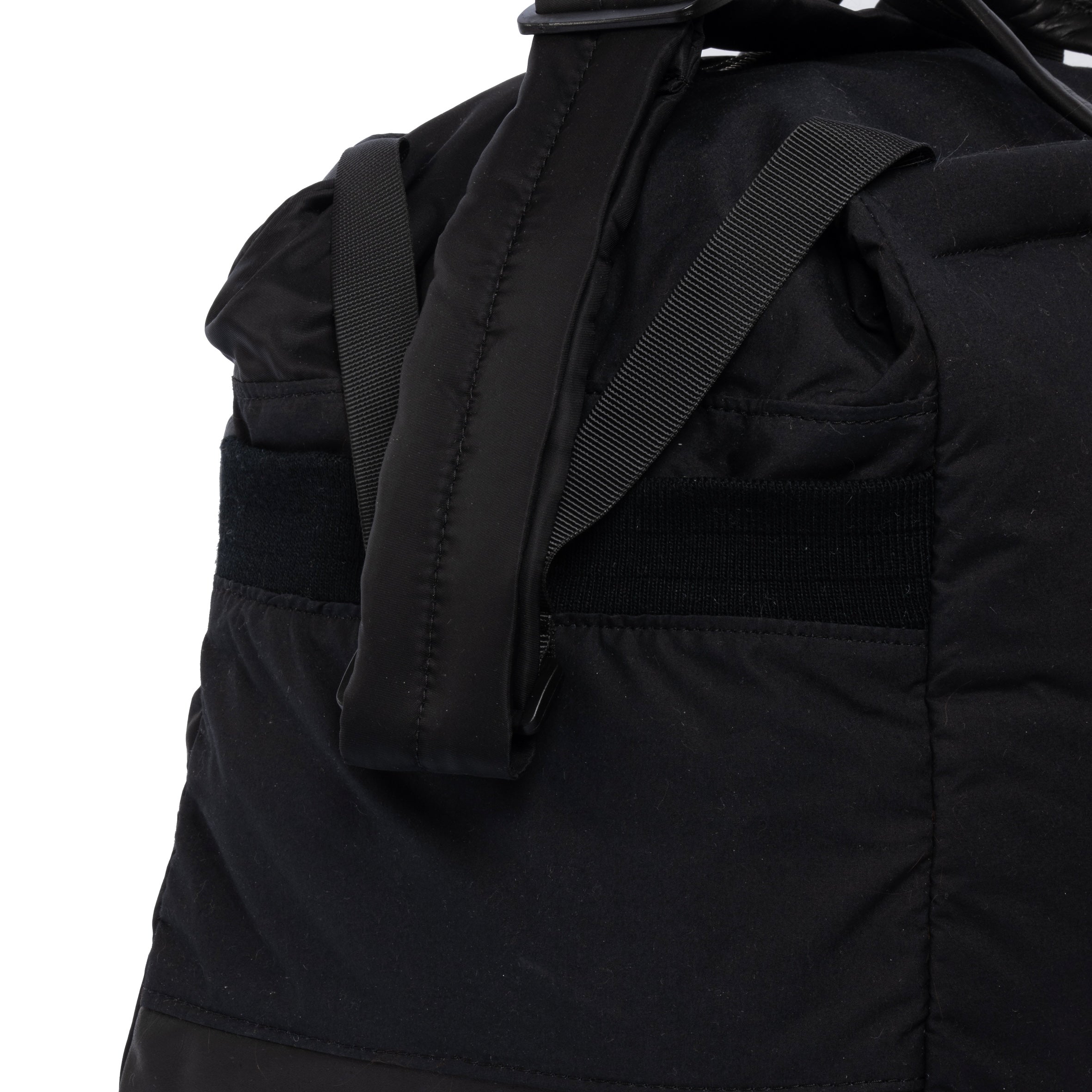 Black Weekender/Gym bag showing strap detail on white background