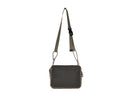 Olive Just Flight [Small], small, sustainable utility crossbody bag, handmade in London from repurposed MA-1 flight jackets and deadstock waxed cotton material, with two zip compartments and adjustable strap.