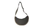 Olive Boat [Medium] crescent crossbody bag with adjustable strap, handmade from repurposed MA-1 flight jacket material and deadstock Halley Stevensons dry waxed cotton material. Back