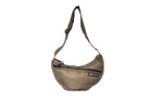 Olive Boat [Medium] crescent crossbody bag with adjustable strap and front zip pocket, handmade from repurposed MA-1 flight jacket material. Front