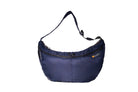 Navy Boat Large, front, sustainable crossbody bag handmade from repurposed MA-1 flight jacket material with adjustable strap and two front zip pockets.