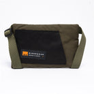 Olive small crossbody bag with MInnessak logo on a white background