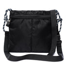 Black shoulder bag with drawstring on a white background