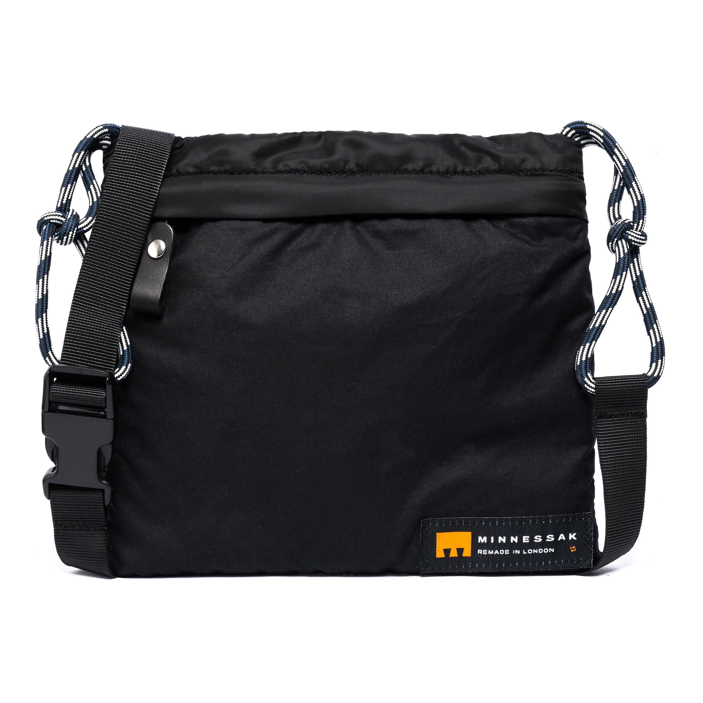 Black bag with a visible brand logo on a white background