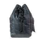 Black backpack with a drawstring on a white background
