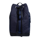 Navy blue backpack with a drawstring on a white background