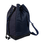 Navy blue drawstring backpack on a white background