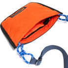 Navy & Orange shoulder/cross body bag showing internal and strap detail on white background