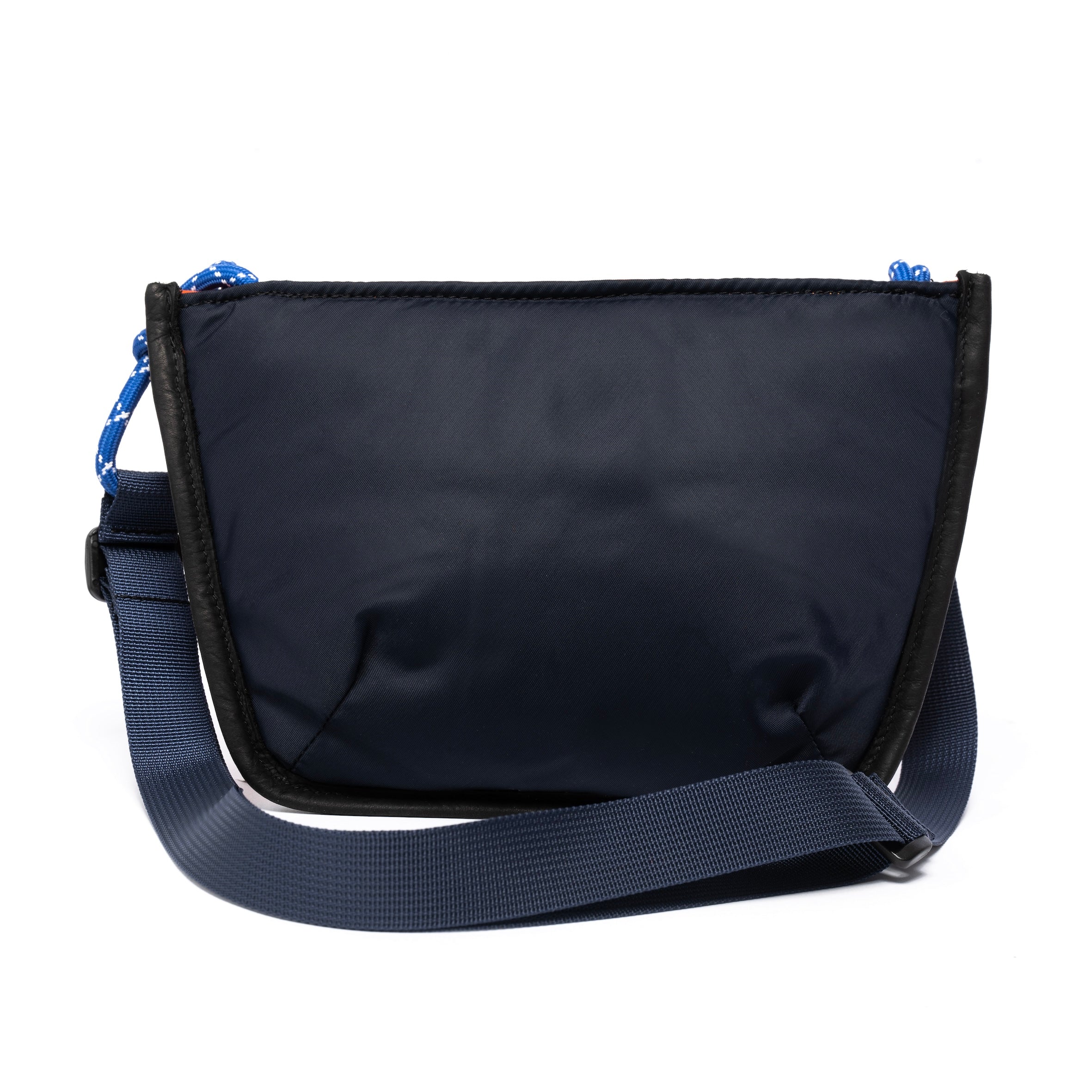 Navy & Orange shoulder/cross body bag with strap on white background