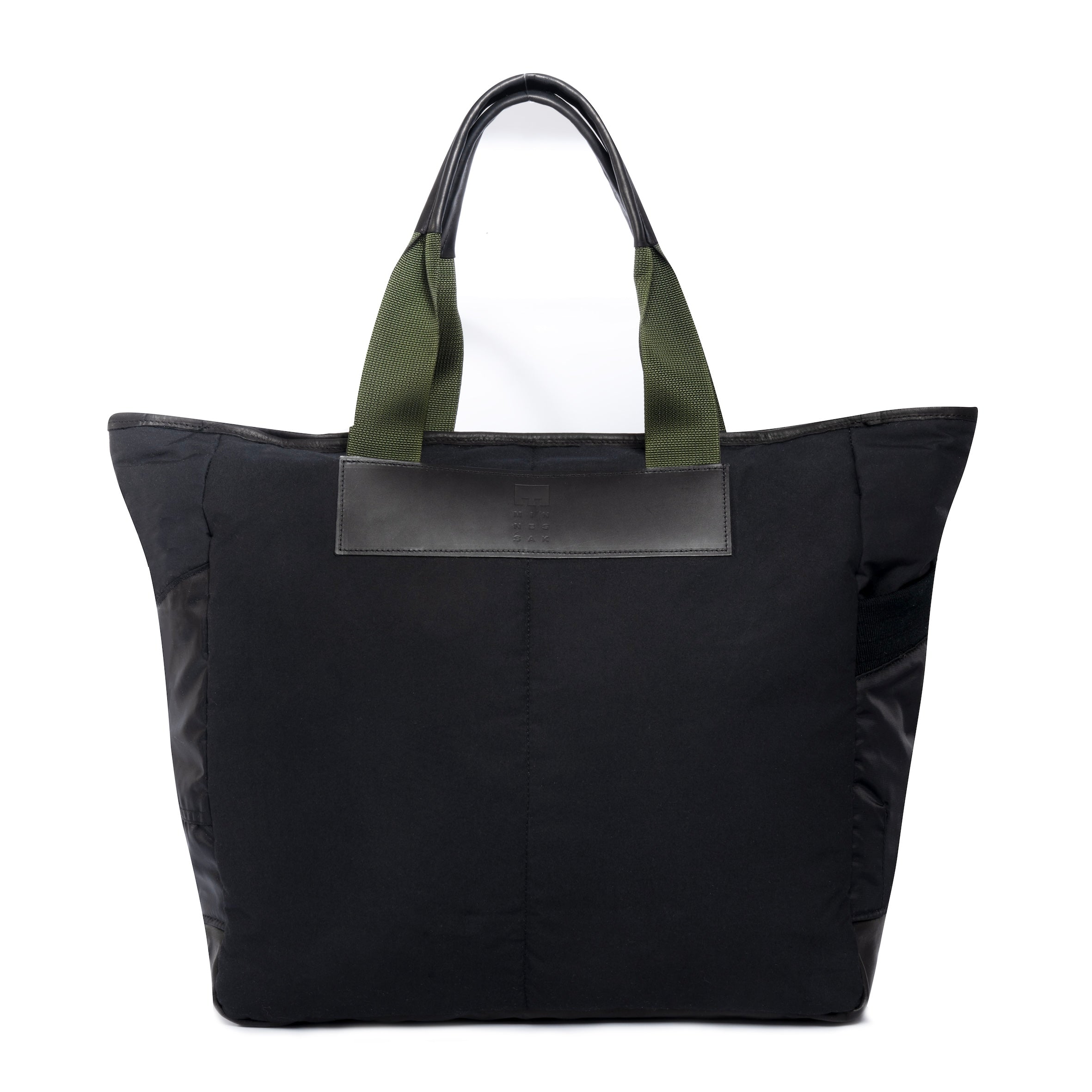 Large black tote bag on white background