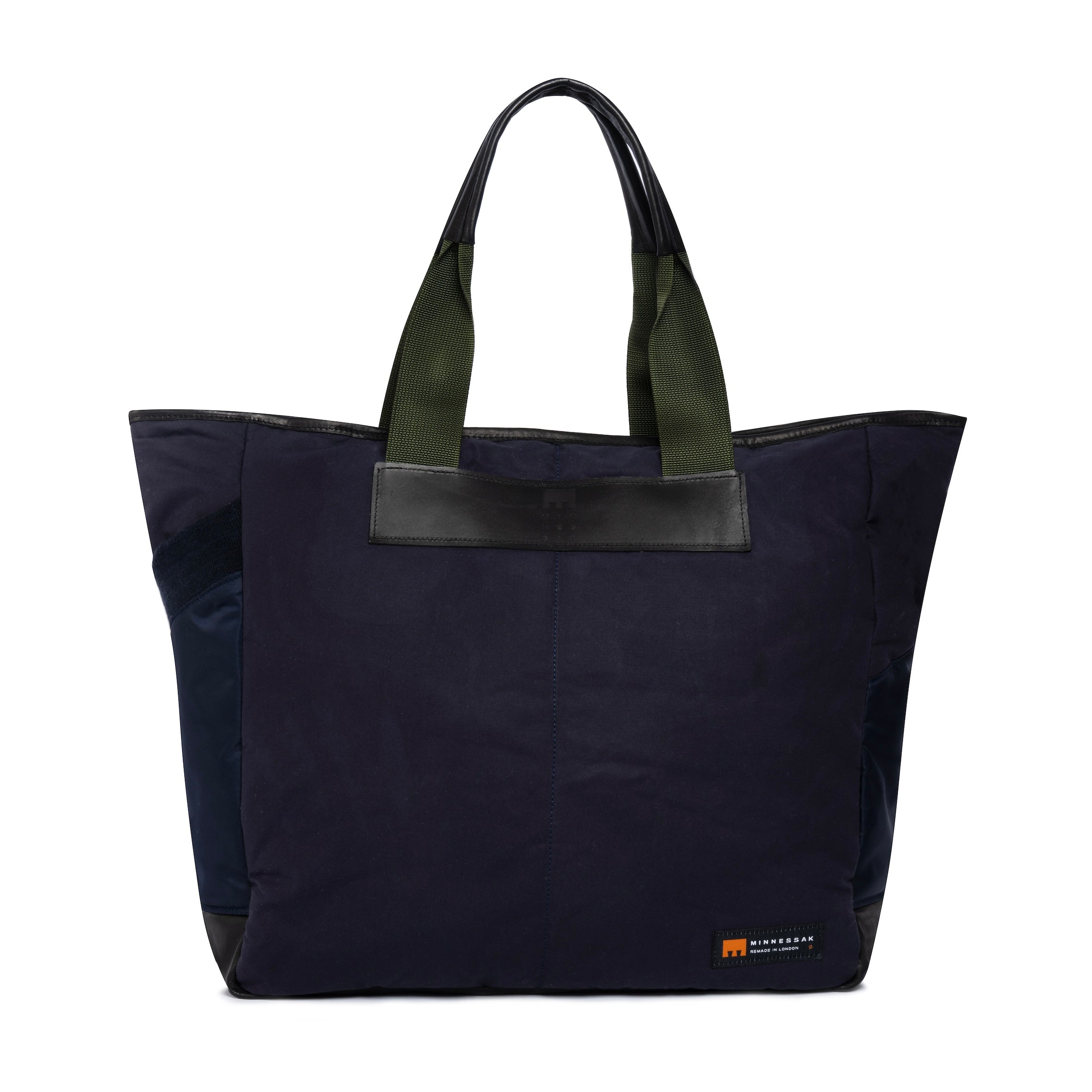Large navy tote bag with Minnessak logo on white background
