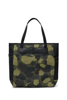 Camouflage tote bag with black accents on a white background